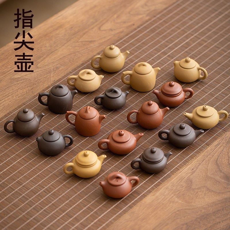 指尖砂茶壶摆件迷你小茶壶袖珍家居茶玩茶宠功夫茶具装饰配件