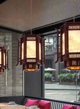 中式餐厅工吊22704灯六角复仿古墅别饭店楼梯过道程意个性小灯笼