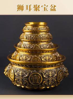 黄tt-stjbp铜办复古狮头聚客宝盆公室厅家礼居送创意桌面摆件
