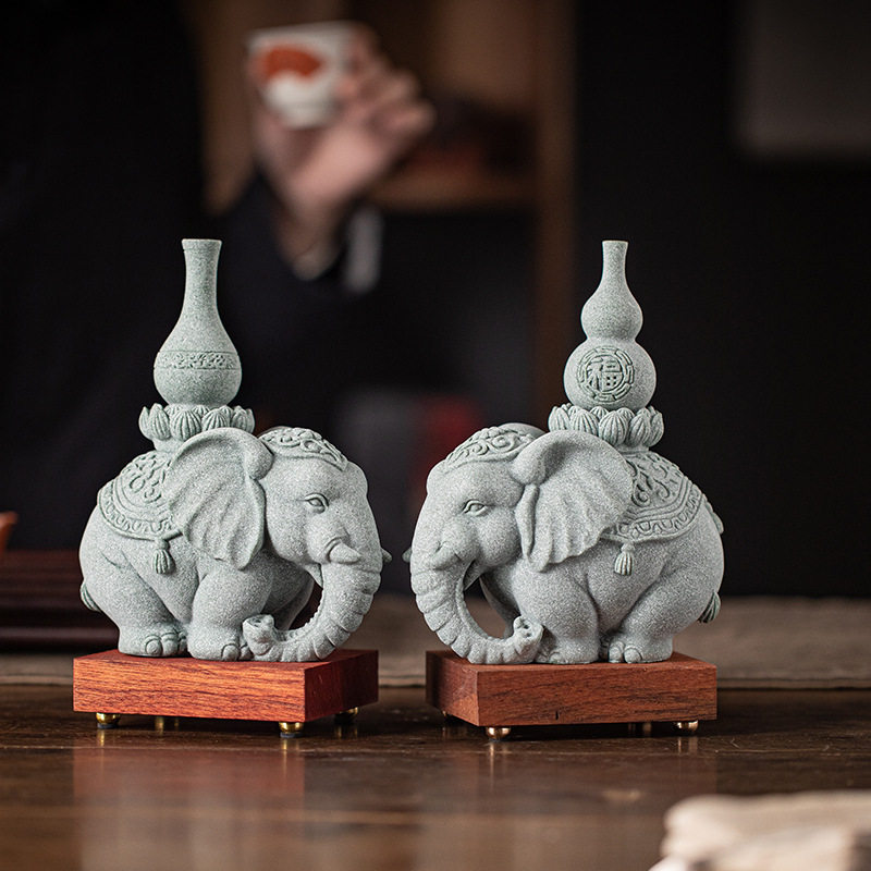 新中式招财大象一对茶宠摆件创意吉象如意鱼缸造景客厅桌面装饰品