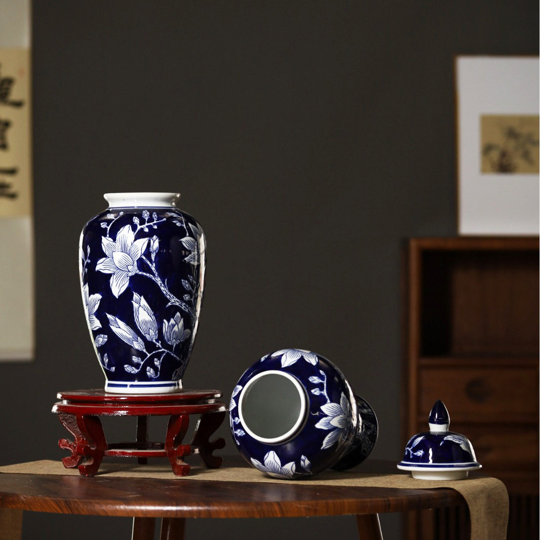 青花瓷花瓶客厅摆件中式插花古典陶瓷花瓶装饰复古瓷器客厅摆件