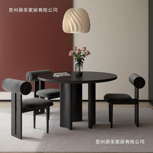 意式简约圆餐桌北欧岩板餐厅家用小户型餐桌岩板台面小圆桌