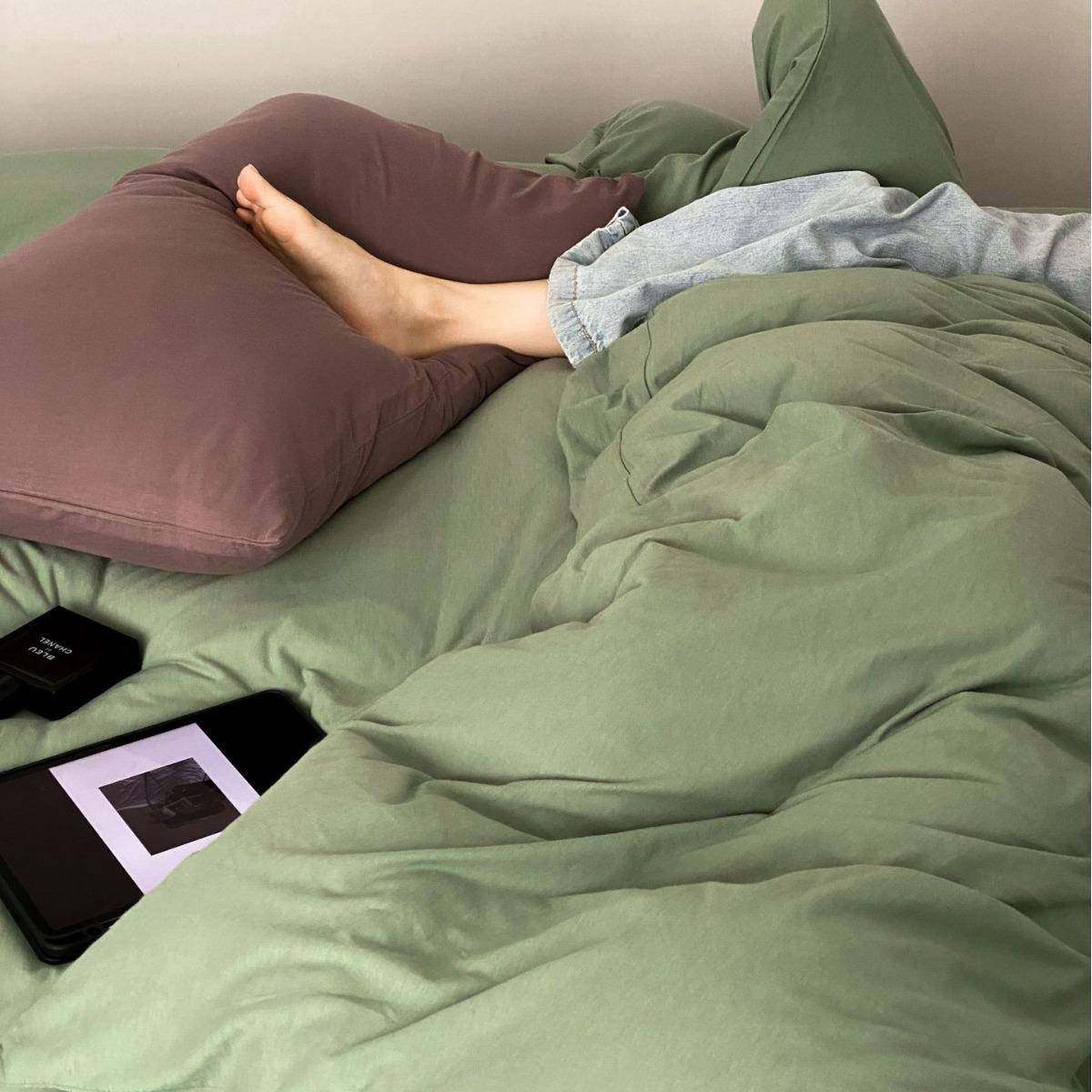 针织棉素色四件套纯棉天竺棉被套床单床笠床品裸睡简约单人双人