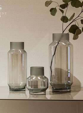 晶淳灰色诧寂风花瓶插花富贵竹玻璃民宿酒店软装饰品摆件手工玻璃