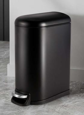 哑光黑色家用10升定盖垃圾桶脚踏缓降静音带盖卫生桶厨房清洁桶