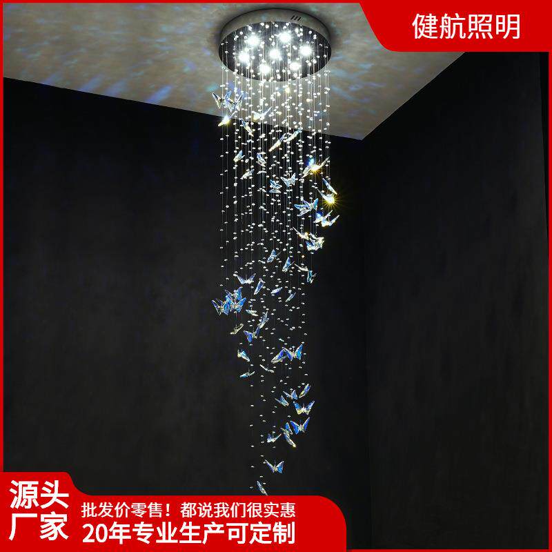 楼梯吊灯客厅灯轻奢别墅复式吊灯酒店工程埃及进口水晶灯