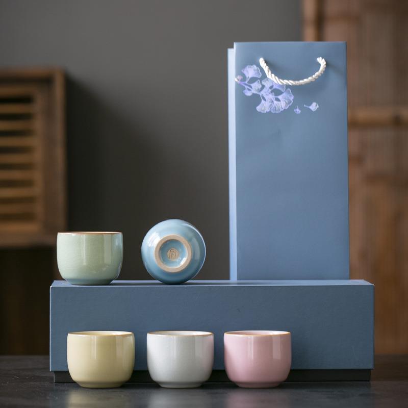 汝窑茶杯品茗杯主人杯单杯家用小茶碗开片可养高档冰裂功夫喝茶杯