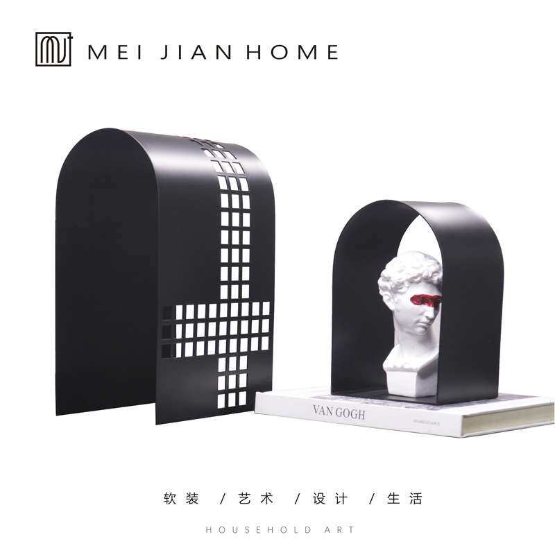 现代简约几何金属创意拱门摆件客厅书房样板间网格摆设软装饰品