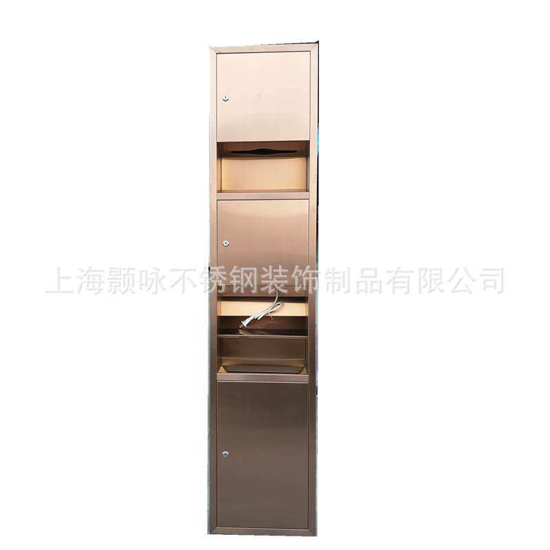 新款产品抗指纹嵌入式不锈钢三合一体机带干手器 垃圾桶 手纸箱