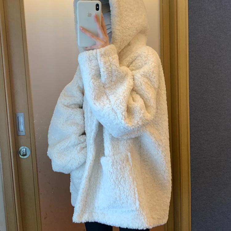 韩版慵懒风加厚羊羔毛外