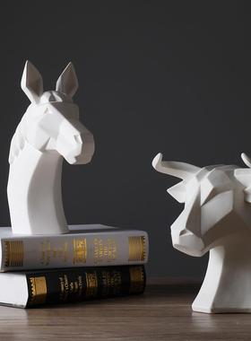 酒素抽烧象NWU北欧动风物白色象头摆件现代简约店会所家居装饰品