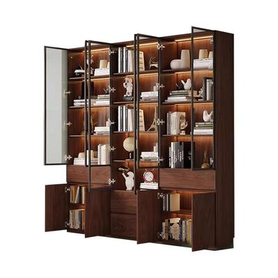 中PXC古风木客厅书柜带铝合金实墙边框玻璃门收纳书房一柜体靠展