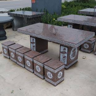 石桌凳庭院用花园理户外别石墅家D002花岗岩方形大石桌子石头圆桌