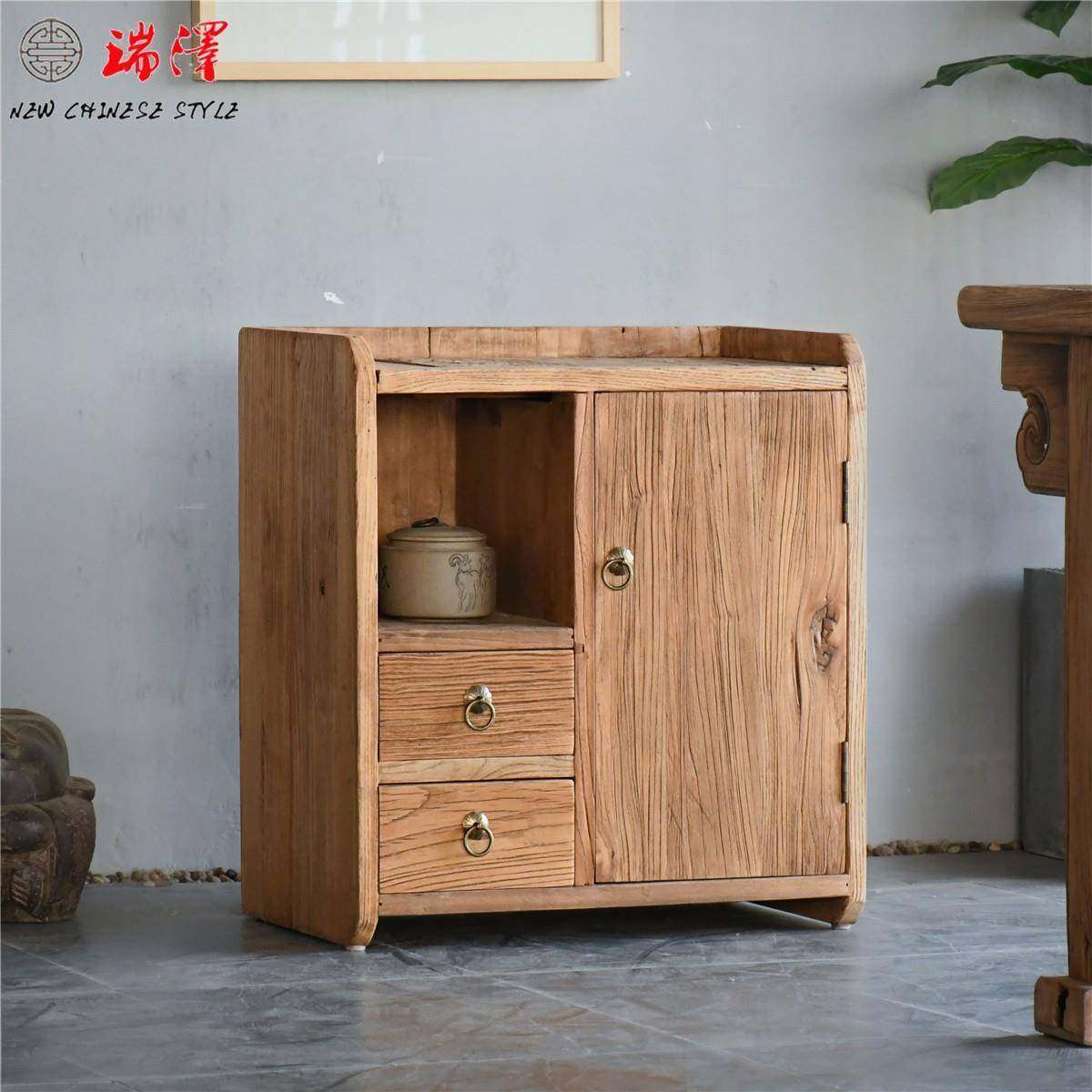 物全21FG12-0实茶水柜老榆木置架中式茶木几动小桌自动上移下水矮