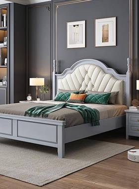 美式实风木床现代约双1.8米简带BYM储物高箱人公主床1.5米主卧白