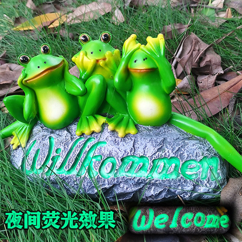 跨境青蛙树脂摆件花园装饰庭院园艺布置阳台摆设创意桌面摆件石头
