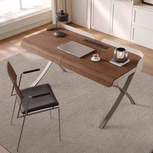 2205年实木桌意式 极简家用书房办公胡桃木饰面现代轻UPV奢桌电脑