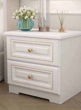 实木床头柜简约现代白室色卧储HTQ物收柜经边济型纳床小柜子整装