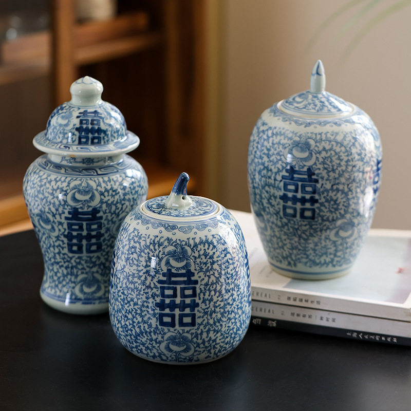 景德镇仿古喜字花瓶陶瓷饰品摆件陶瓷装饰摆件陶泥花瓶复古花瓶