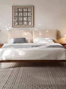 古风象耳朵雪尼尔绒布床主轻奢大软包双人卧床白中蜡XMC66589木实