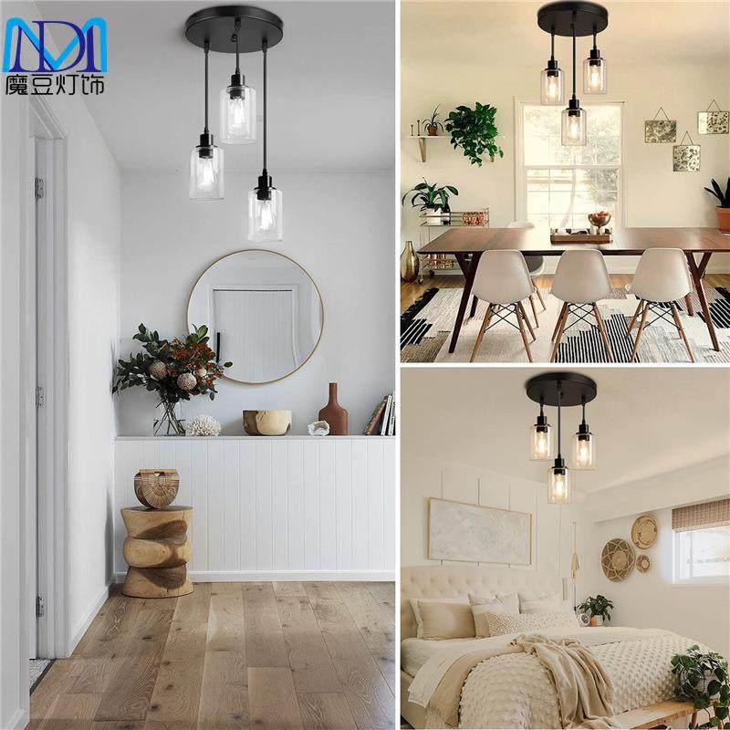 跨亚马玻璃餐厅境MD8321吊灯圆形三头饭厅创意农舍厨房逊餐桌小新,家装灯饰光源,智能吊灯,淘宝优惠券,粉丝福利购,淘宝优惠卷