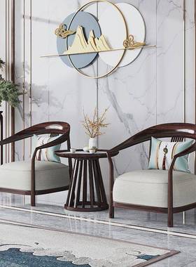 中式乌木休闲椅简约574圈椅三件套家用客轻厅奢全实木座椅单人金P