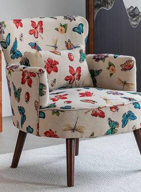 轻奢台美式单阳人客沙发家用卧室764厅懒人小户型闲沙发椅休复古