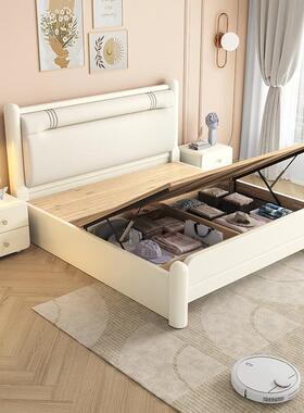 软包实木轻床白色奶油风1.8米现代EIZ简约物奢床卧1.5m双人床主储