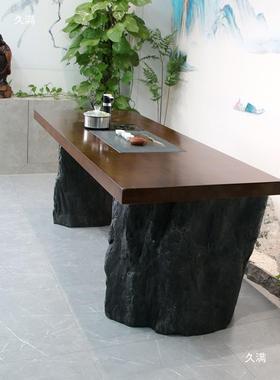 桌玻璃钢石头桌腿造景办VEO公室大板创意撑件长茶几桌脚支支摆架