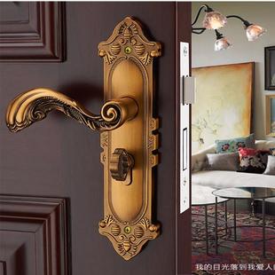 基亚锁业欧式锌合金卧静门锁黄古铜室内实门锁木音门锁具JY006室