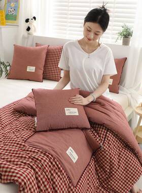 AM-20614类全棉色水洗棉多能抱枕被两用加厚车载午织睡纯办公室功