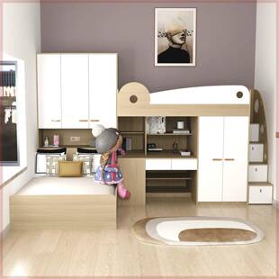 衣帽间一体床多功能组合交错式上床下衣柜书桌床衣帽间小户型儿童