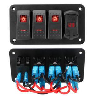 直销汽车改装4位面板开关电压表双USB端口12v带灯开关拨动