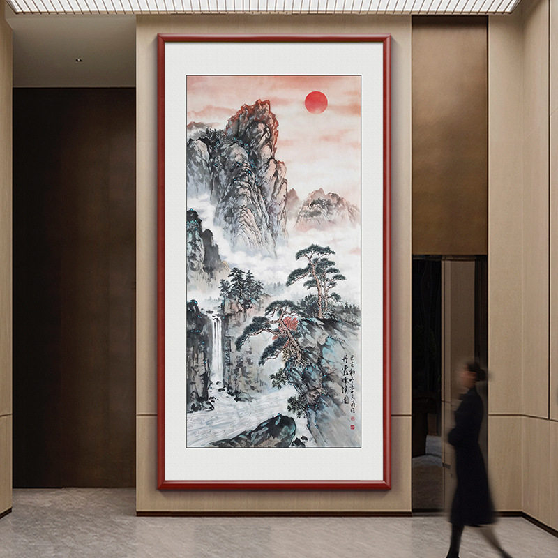 入户过道玄关装饰画酒店大堂走廊中式山水画售楼处样板间墙壁挂画