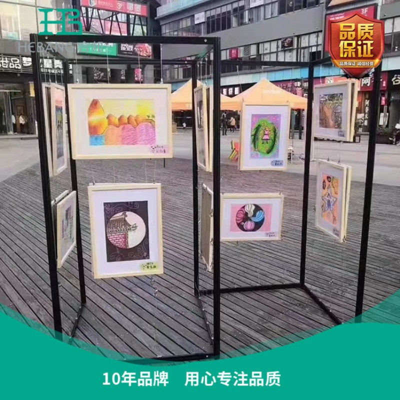 佛山厂家直供可移动展架展板挂绳展架八棱柱书画展板黑色展览展架