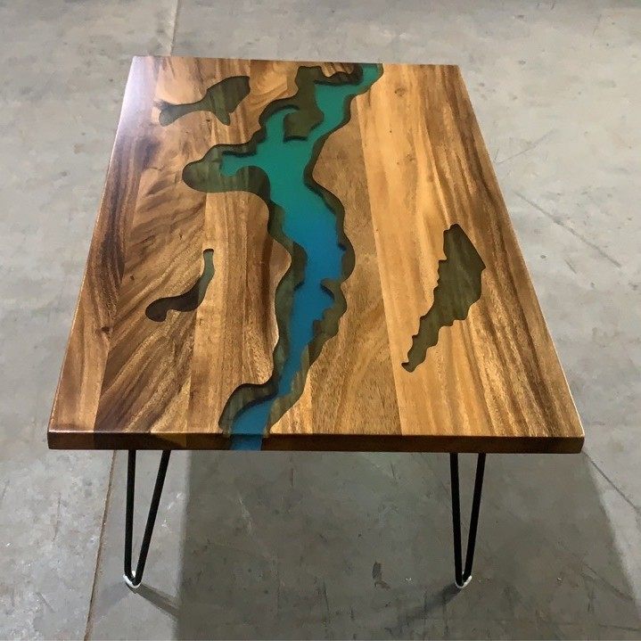 现代简约南美胡桃木大板书桌河流树脂实木茶桌茶台家用原木餐桌