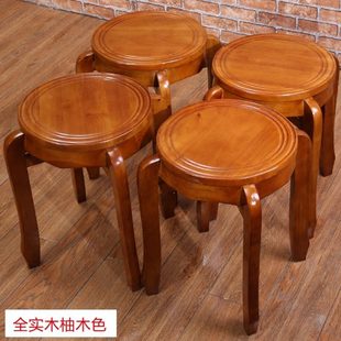 全实木圆凳子餐桌凳椅叠放简约欧式创意户外家用饭店胡桃板凳现代