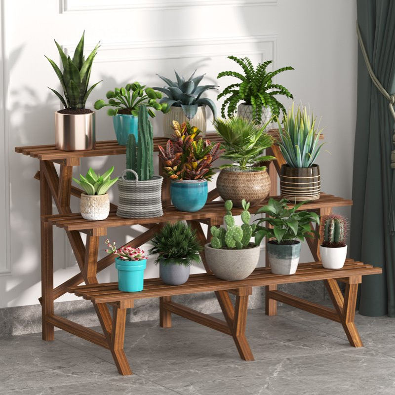 5ZW防腐木阳台装饰花架大棚花盆室内多层阶梯实木绿萝户外庭院置