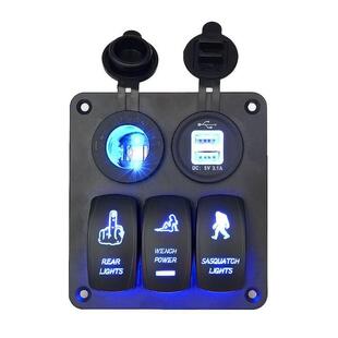 船型开关面板3位5PON-OFF带12V电源母座和3.1A双USB充电器MP