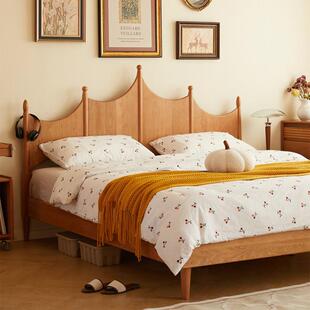 实木双人床樱桃木北欧儿童床日式复古小户型原木卧室1.5米1.8大床