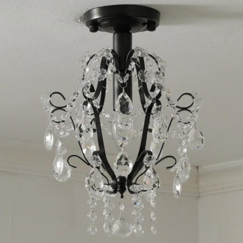 法式水晶吸顶灯复古玄关楼梯轻奢美式黑色吧台过道氛围入户铁艺灯
