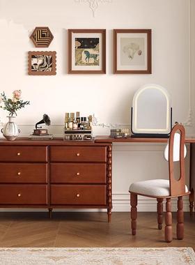 大司马复古梳妆台卧室书桌化妆台转角梳妆台斗柜一体实木化妆桌