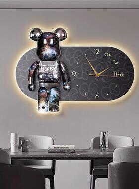 暴级力熊钟客厅餐厅钟表装饰画WER-4664墙轻奢高饭挂厅餐桌背景挂