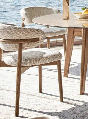 北欧实木JC餐椅用轻奢级靠感简约背椅子奶油风白色麻高面布艺家餐