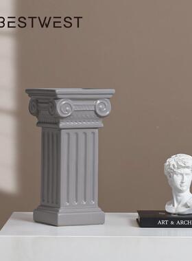 博西家居北欧i档n风高陶瓷罗马柱s花瓶摆件样板软装JYK13285间家