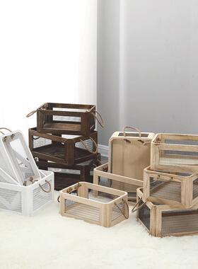 5YA1木箱储物箱复古实木收纳箱装饰置物大道具超市水果陈列木筐架