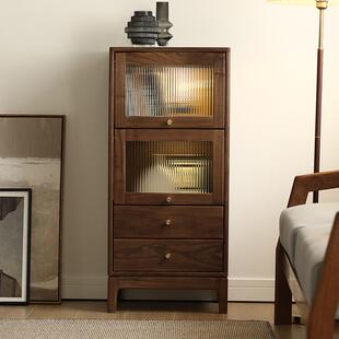 北美黑胡桃木实木立柜简约现代简约樱桃木客厅原木多功能储物斗柜