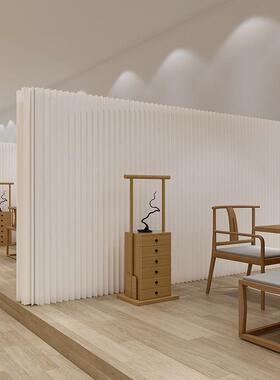 白色折叠屏风高隔断客厅遮挡展会活动可移动落地伸缩风琴纸墙zhi