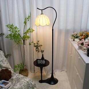 复古置物架茶几落地灯网红中古风沙发卧室客厅床头边几柜台灯一体