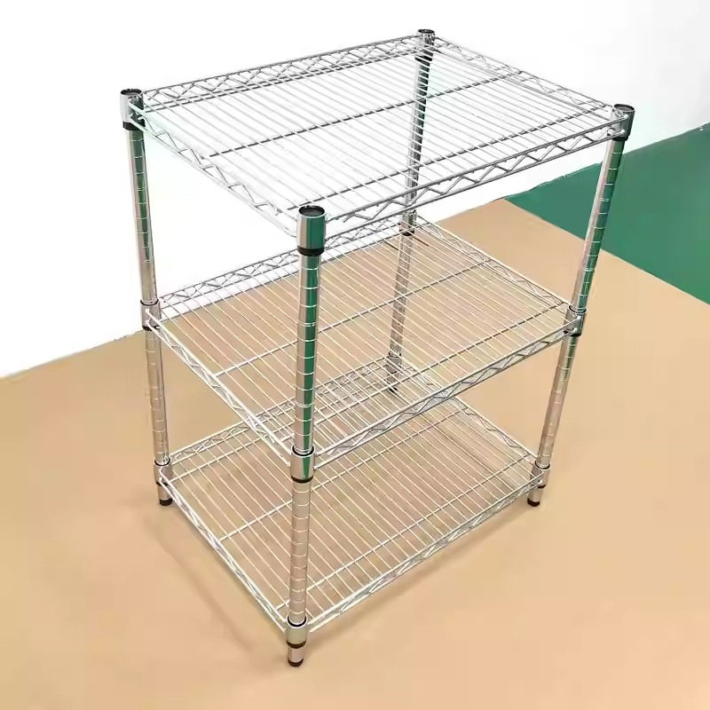 三层仓储货架可调节高度置物架家用收纳架多功能落地式金属网格架